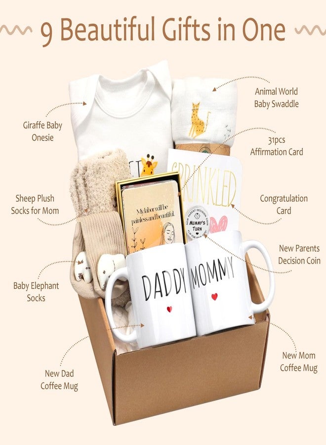 Suhctuptx New Mom Gifts for Women, 9pcs Pregnancy Gifts for Expecting Mom, Cute Baby Gifts New Parents Gifts for Couples w/Mom and Dad Mugs for Gender Reveal Baby Shower First Time Mom to be Gifts(Khaki) - Image 2